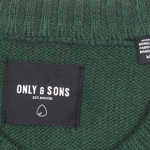 ONLY & SONS Men’s Green Christmas Reindeer Jumper Size M Pullover Knit