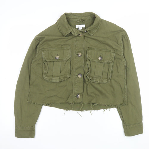 Topshop Women Green Cropped Military Jacket S Cotton Button Up