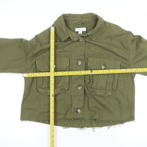 Topshop Women Green Cropped Military Jacket S Cotton Button Up