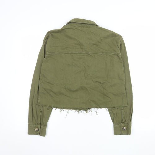 Topshop Women Green Cropped Military Jacket S Cotton Button Up