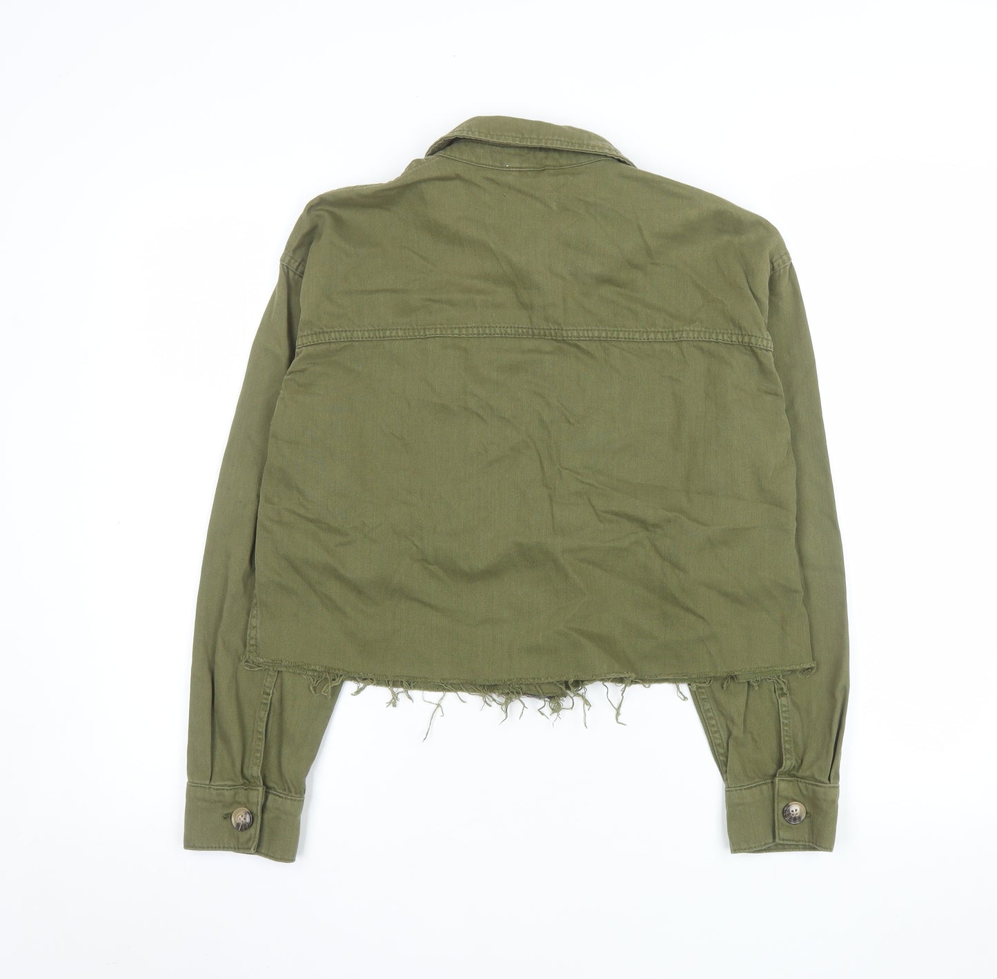 Topshop Women Green Cropped Military Jacket S Cotton Button Up