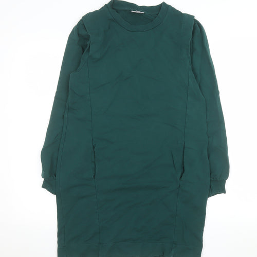 Oliver Bonas Women Green Size 10 Shift Dress Long Sleeve Casual