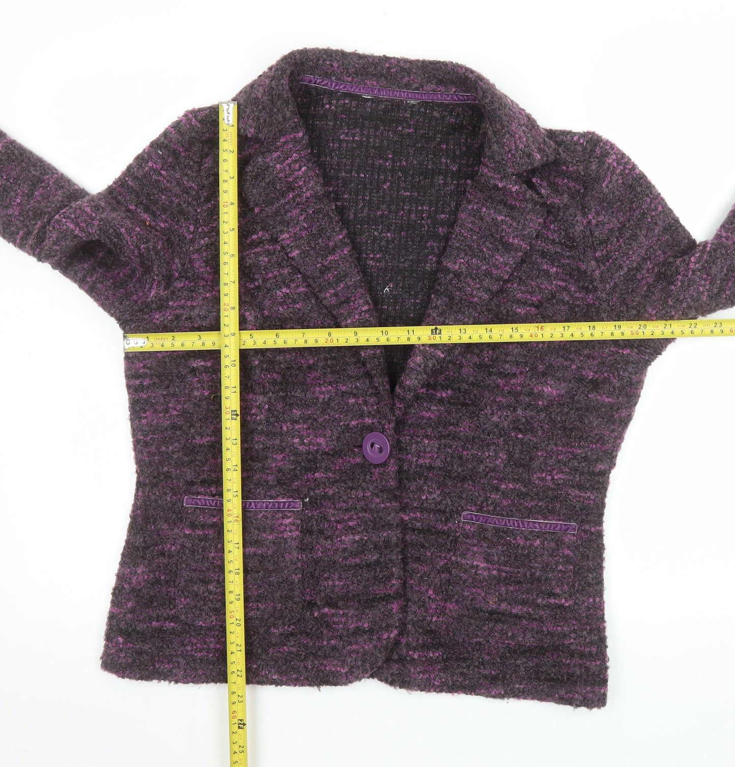 Marks and Spencer Women Purple Bouclé Blazer UK 16 Single-Breasted Jacket