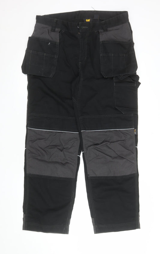 CAT Men's Black Cargo Workwear Trousers UK 34L Durable Pockets