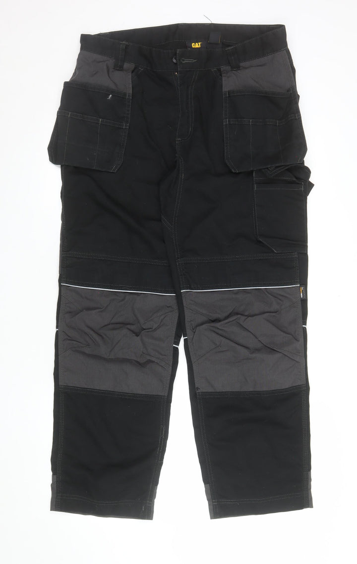 CAT Men's Black Cargo Workwear Trousers UK 34L Durable Pockets