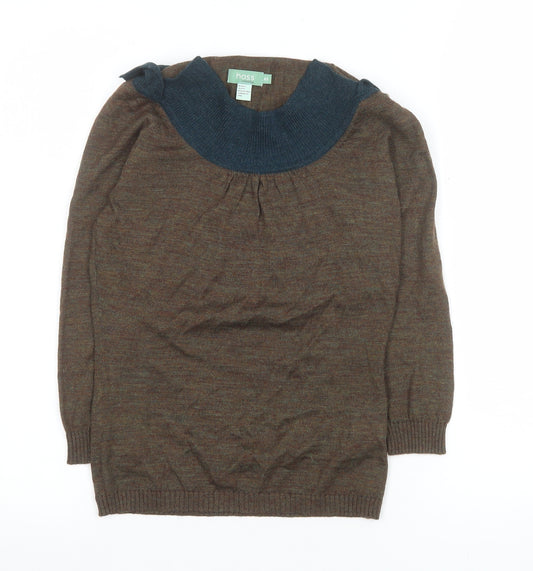 Hoss Intropia Women's Brown Blue Pullover Jumper XS Merino Wool Blend
