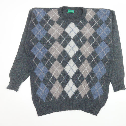 Canda Men’s Grey Argyle Wool Blend Pullover Jumper Size L