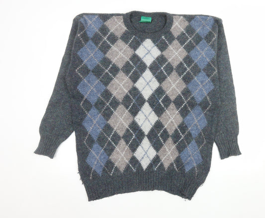 Canda Men’s Grey Argyle Wool Blend Pullover Jumper Size L