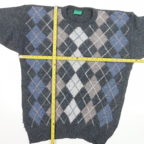 Canda Men’s Grey Argyle Wool Blend Pullover Jumper Size L