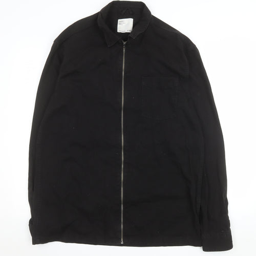 Bershka Men's Black Cotton Full Zip Casual Jacket XL