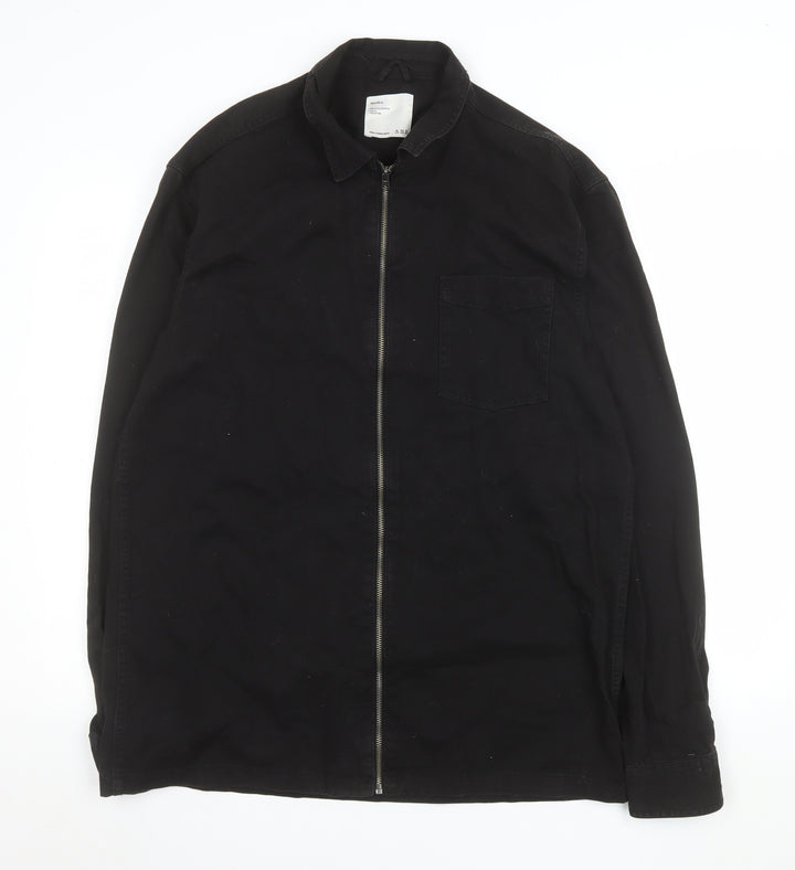 Bershka Men's Black Cotton Full Zip Casual Jacket XL