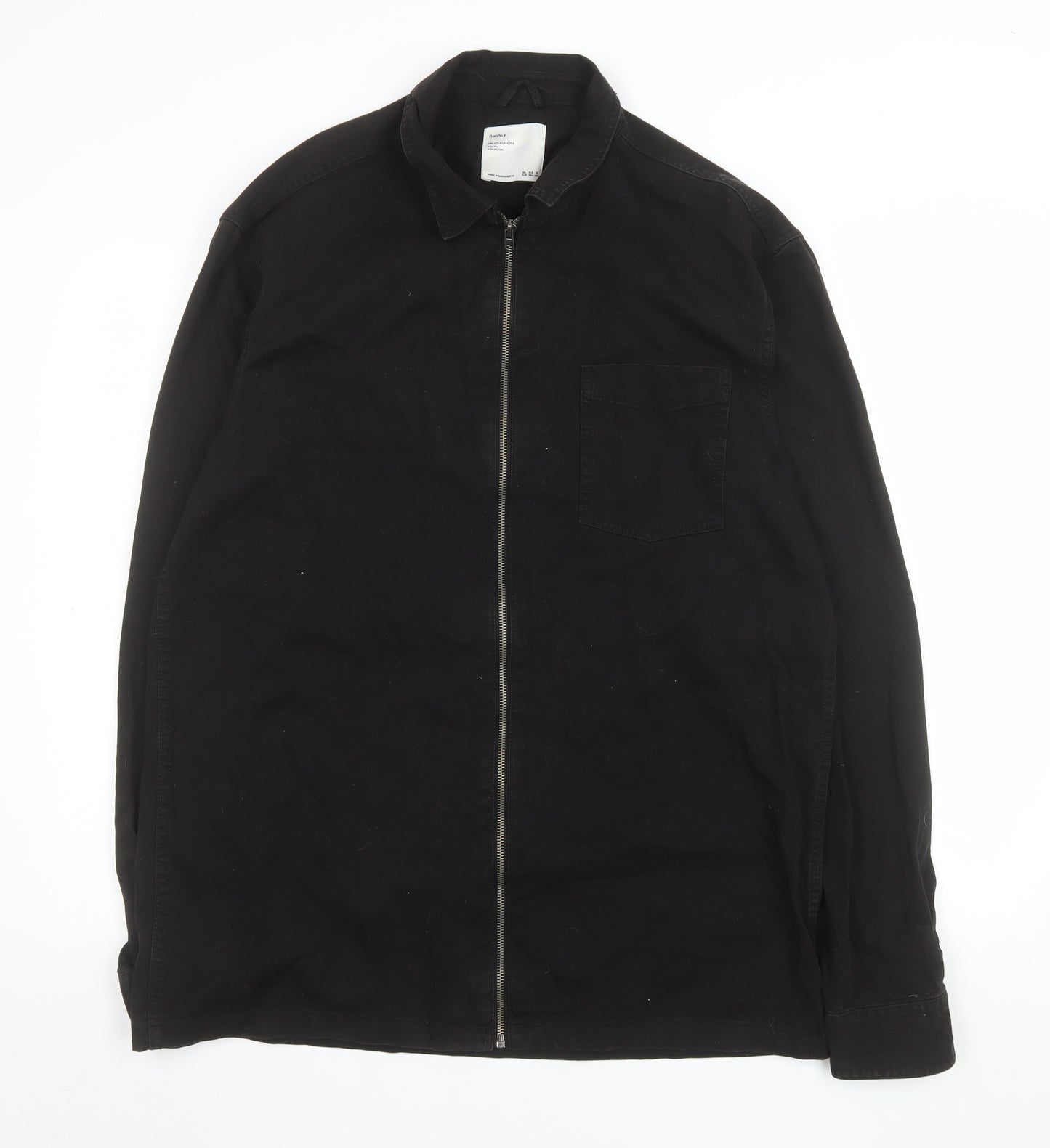 Bershka Men's Black Cotton Full Zip Casual Jacket XL