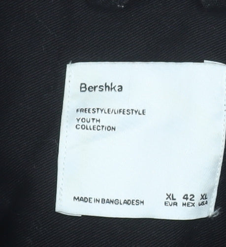 Bershka Men's Black Cotton Full Zip Casual Jacket XL