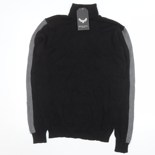 Brave Soul Men's Black Roll Neck Cotton Jumper Size M