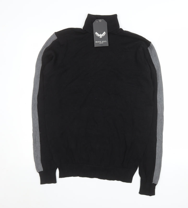 Brave Soul Men's Black Roll Neck Cotton Jumper Size M