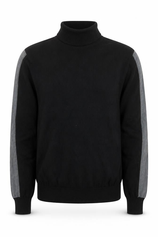 Front view of Brave Soul Men's Black Roll Neck Cotton Jumper, size M