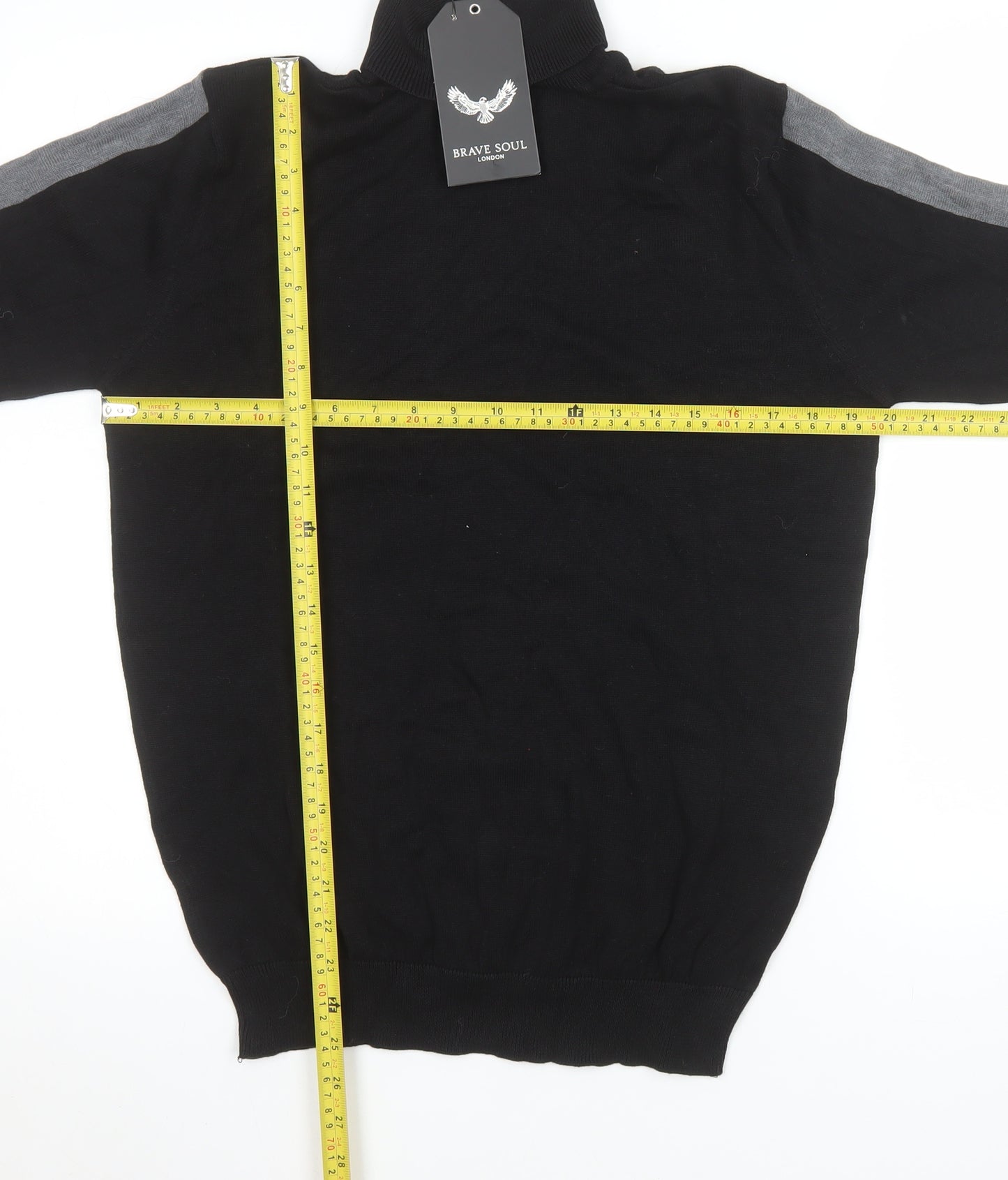 Brave Soul Men's Black Roll Neck Cotton Jumper Size M