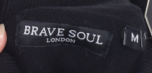 Brave Soul Men's Black Roll Neck Cotton Jumper Size M