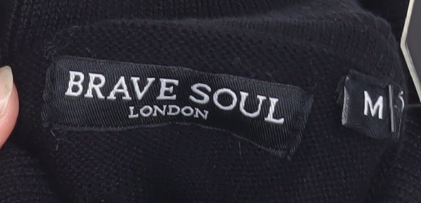 Brave Soul Men's Black Roll Neck Cotton Jumper Size M