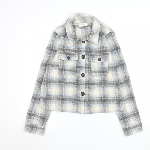 ONLY Womens Multicoloured Checked Button-Up Cropped Jacket Size M