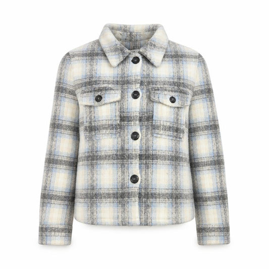 Front view of Only women’s multicoloured checked button-up cropped jacket, size M