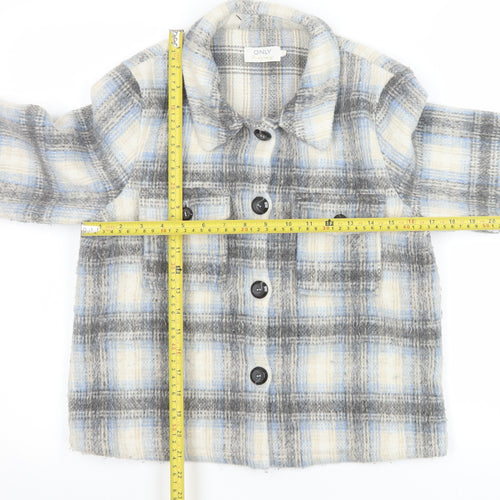 ONLY Womens Multicoloured Checked Button-Up Cropped Jacket Size M