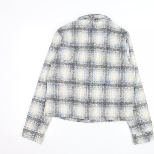 ONLY Womens Multicoloured Checked Button-Up Cropped Jacket Size M
