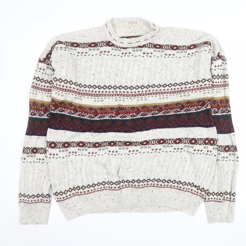 ONUS Men's Multicoloured Fair Isle Wool Blend Crew Neck Jumper XL