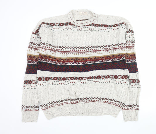 ONUS Men's Multicoloured Fair Isle Wool Blend Crew Neck Jumper XL