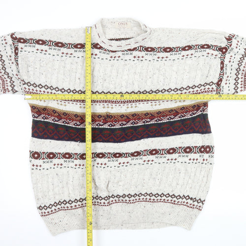 ONUS Men's Multicoloured Fair Isle Wool Blend Crew Neck Jumper XL