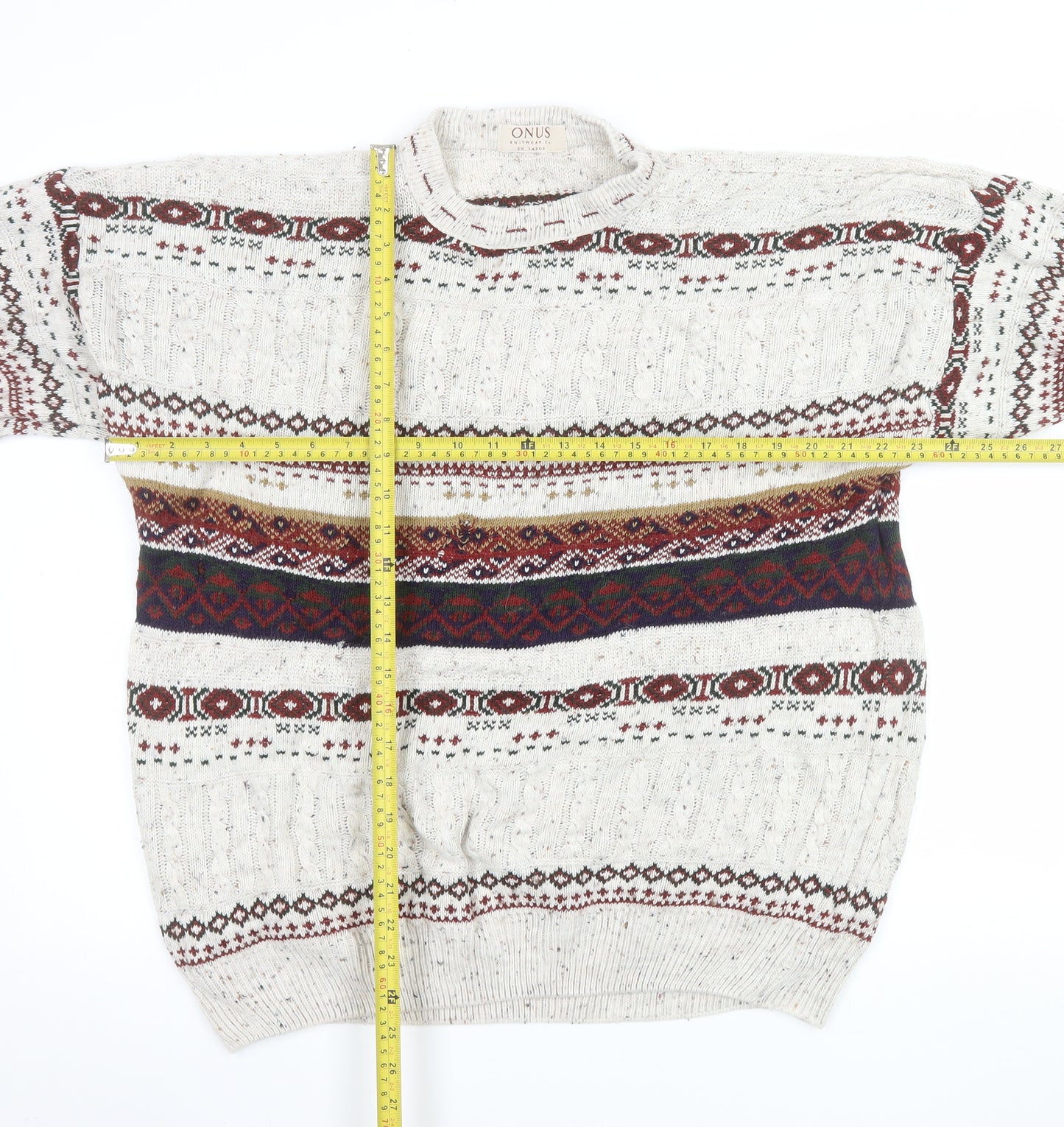 ONUS Men's Multicoloured Fair Isle Wool Blend Crew Neck Jumper XL