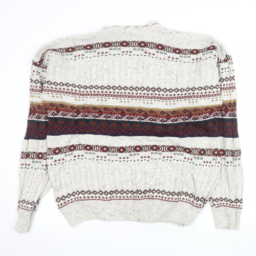 ONUS Men's Multicoloured Fair Isle Wool Blend Crew Neck Jumper XL