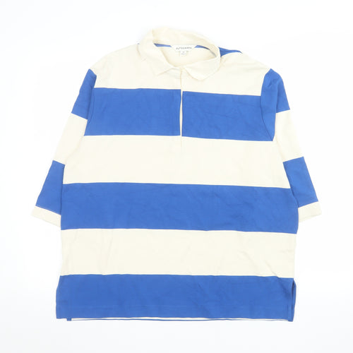 Marks and Spencer Autograph Womens Blue White Striped Polo Top Size 14