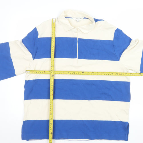 Marks and Spencer Autograph Womens Blue White Striped Polo Top Size 14