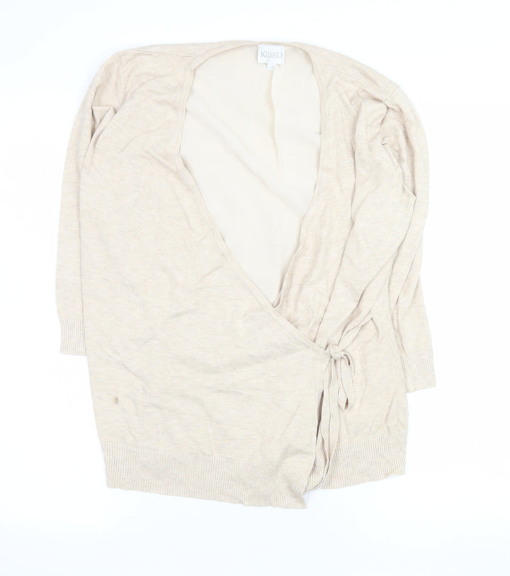 Kaliko Women Beige Wrap Tie Knit Cardigan Size 14