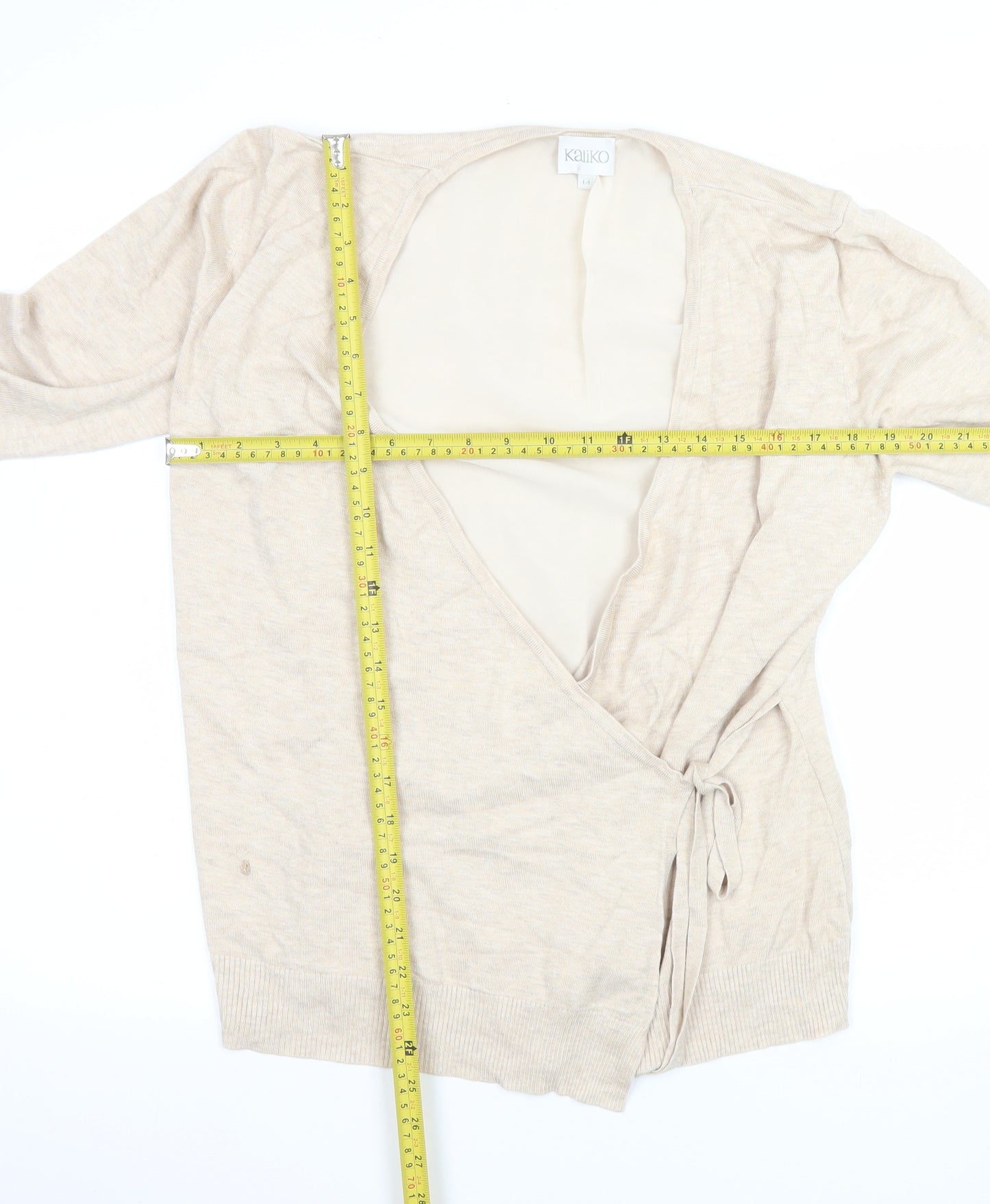Kaliko Women Beige Wrap Tie Knit Cardigan Size 14