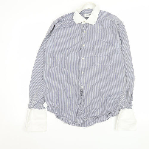 Balmain Paris Men's Blue Striped Formal Dress Shirt S 37cm French Cuff