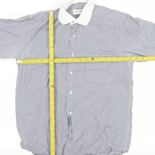 Balmain Paris Men's Blue Striped Formal Dress Shirt S 37cm French Cuff