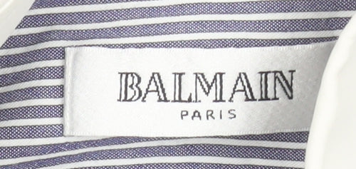 Balmain Paris Men's Blue Striped Formal Dress Shirt S 37cm French Cuff