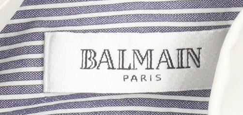 Balmain Paris Men's Blue Striped Formal Dress Shirt S 37cm French Cuff