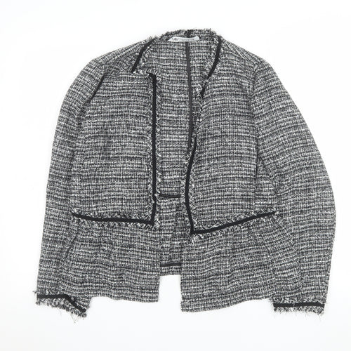 Zara Women Grey Tweed Single-Breasted Blazer Jacket Size 12