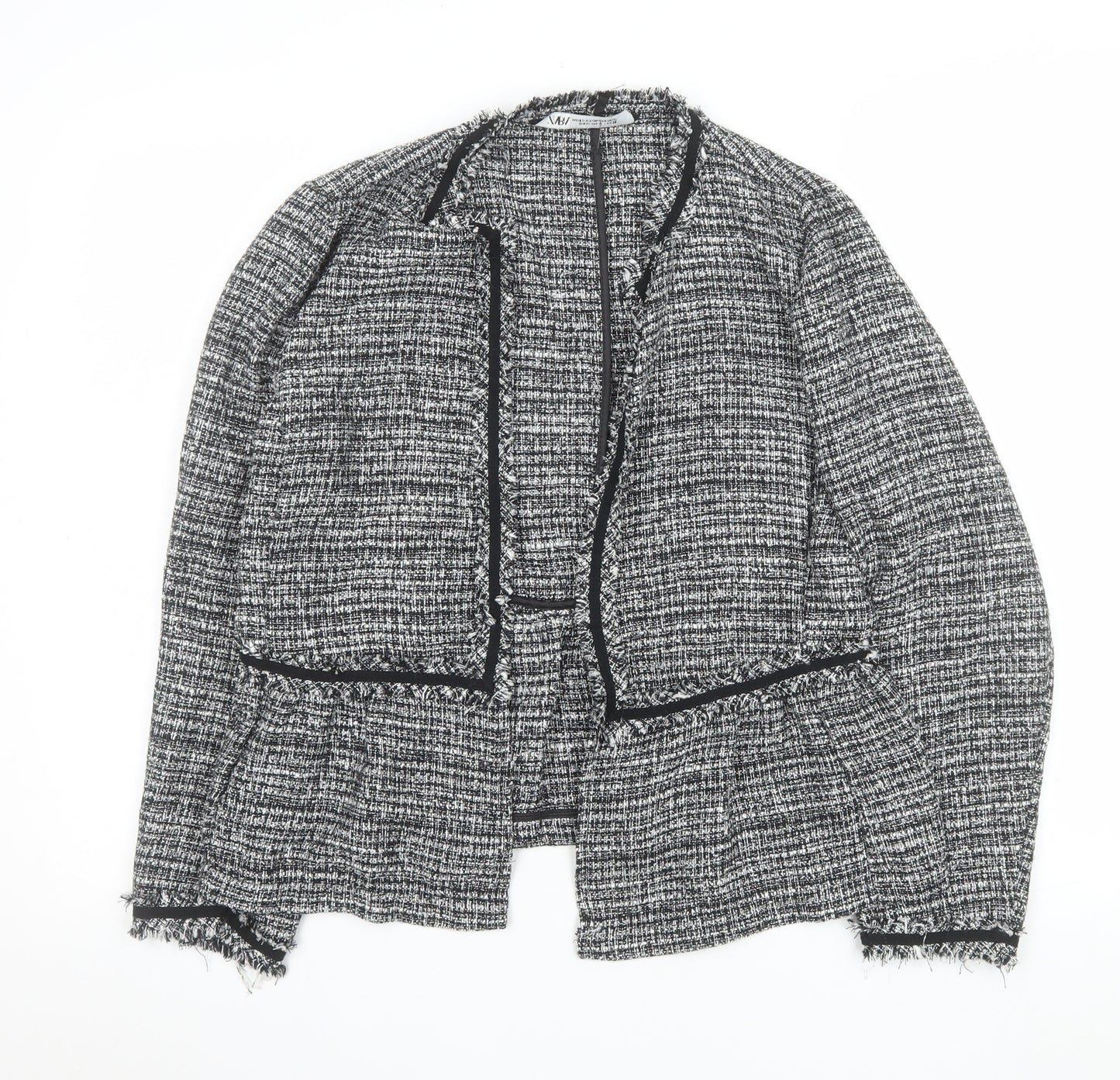 Zara Women Grey Tweed Single-Breasted Blazer Jacket Size 12