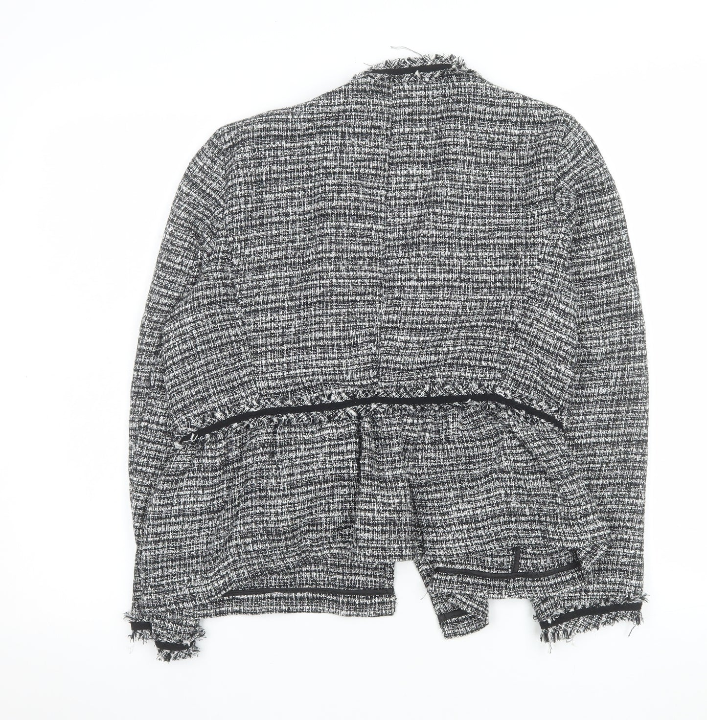 Zara Women Grey Tweed Single-Breasted Blazer Jacket Size 12