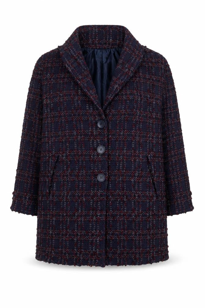 Front view of Phase Eight Women’s Blue Checked Tweed Blazer Jacket, size UK 14