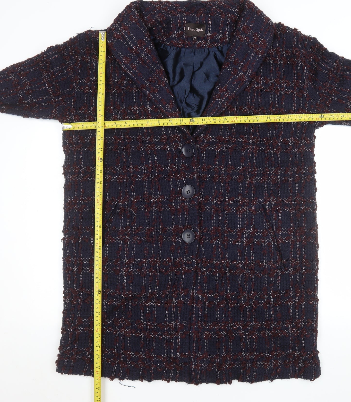 Phase Eight Women’s Blue Checked Tweed Blazer Jacket Size 14