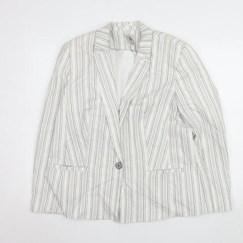 Tu Women’s White Striped Linen Blend Single-Breasted Blazer Size 18