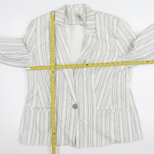 Tu Women’s White Striped Linen Blend Single-Breasted Blazer Size 18