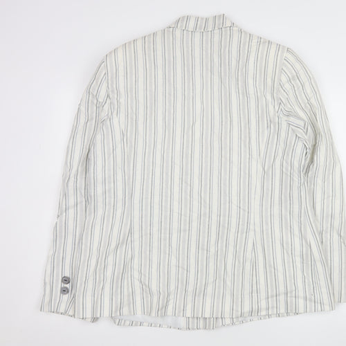 Tu Women’s White Striped Linen Blend Single-Breasted Blazer Size 18