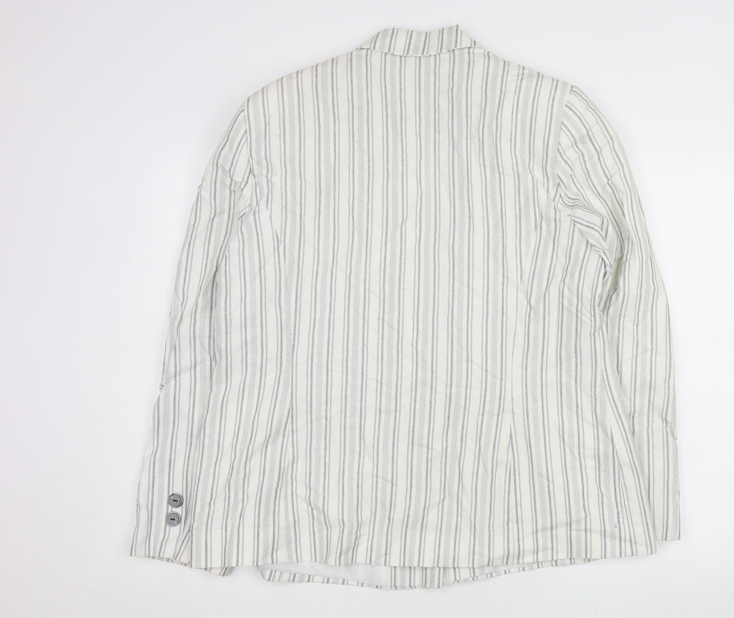 Tu Women’s White Striped Linen Blend Single-Breasted Blazer Size 18