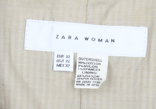 Zara Woman Beige Cotton Blazer Jacket XL Ladies Smart Casual